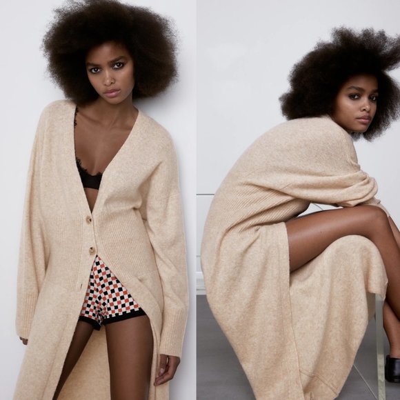NEW Zara Wool Blend Long Maxi Duster Cardigan Sand - Picture 7 of 11